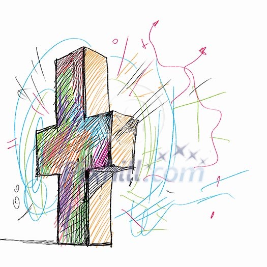Sketch image of cross against white background Sketch image of cross against white background