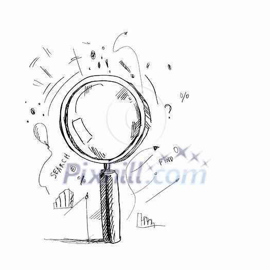 Sketch image of magnifier against white background Sketch image of magnifier against white background