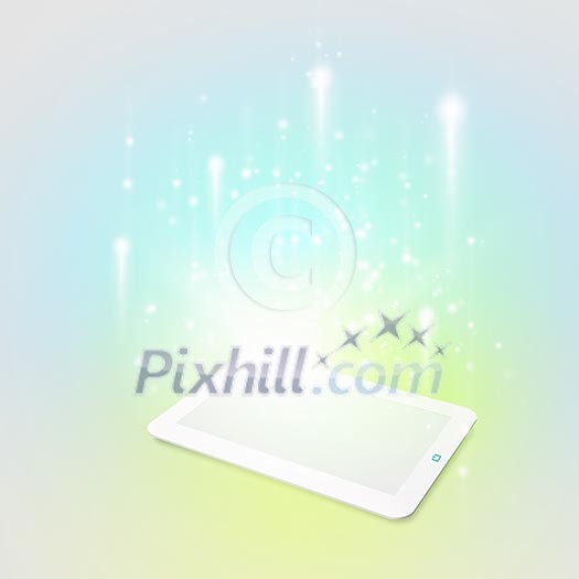 Image of tablet pc with color lights and splashes Image of tablet pc with color lights and splashes