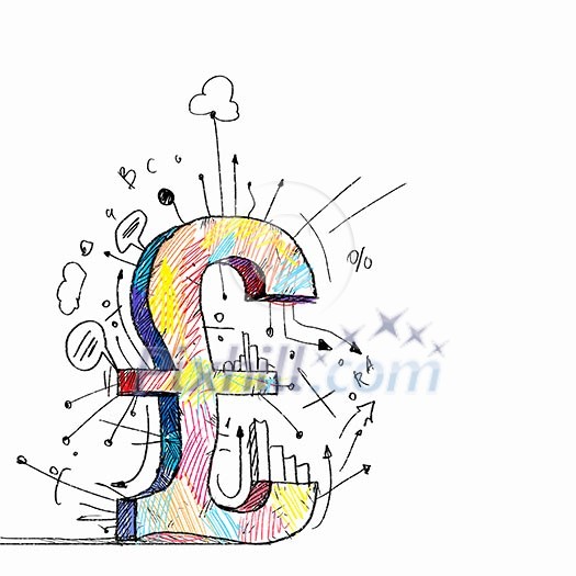 Drawn pound sign against white background. Money concept Drawn pound sign against white background. Money concept