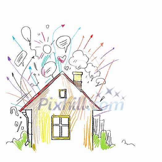 Sketch of building against white background. Construction concept Sketch of building against white background. Construction concept
