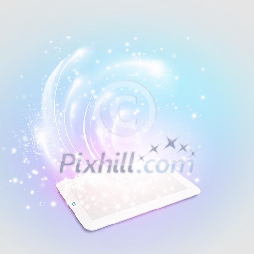 Image of tablet pc with color lights and splashes Image of tablet pc with color lights and splashes