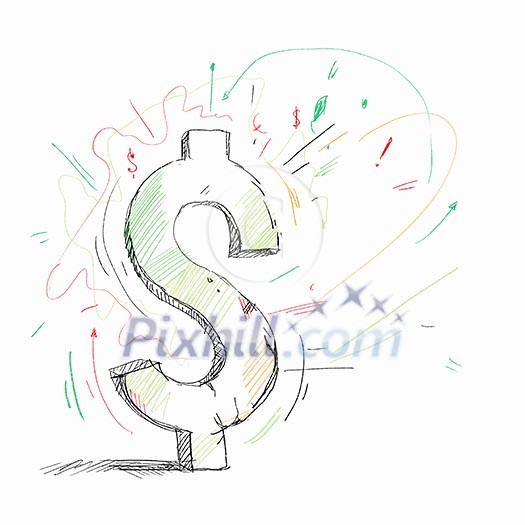 Drawn dollar sign against white background. Money concept Drawn dollar sign against white background. Money concept