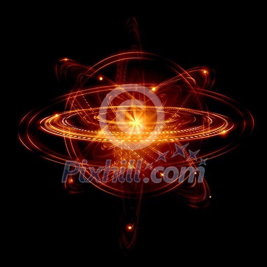 Image of color atoms and electrons. Physics concept Image of color atoms and electrons. Physics concept