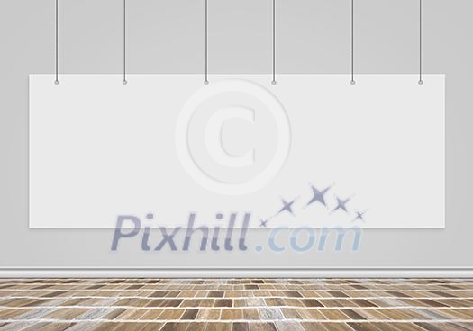Blank banner hanging on wall. Place for text Blank banner hanging on wall. Place for text