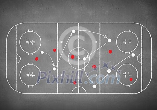 Close up image of hand drawn hockey tactic plan Close up image of hand drawn hockey tactic plan