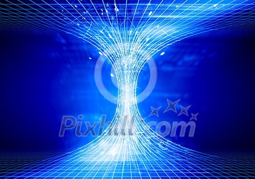 Blue digital funnel against dark background. Technology concept Blue digital funnel against dark background. Technology concept