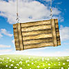 Wooden blank banner hanging on ropes. Place for text