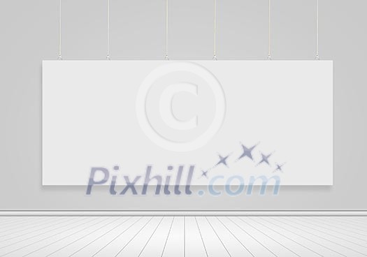 Blank banner hanging on wall. Place for text Blank banner hanging on wall. Place for text