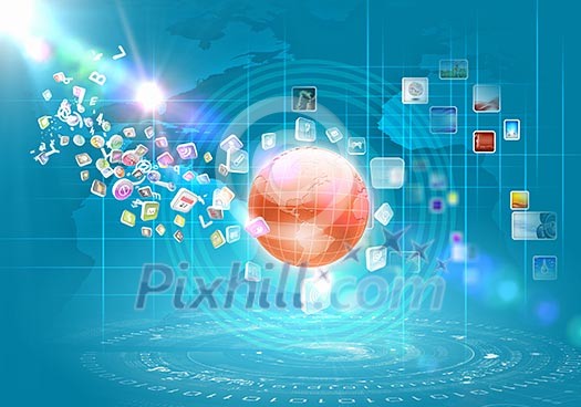 Business high-tech media background with symbols and icons Business high-tech media background with symbols and icons