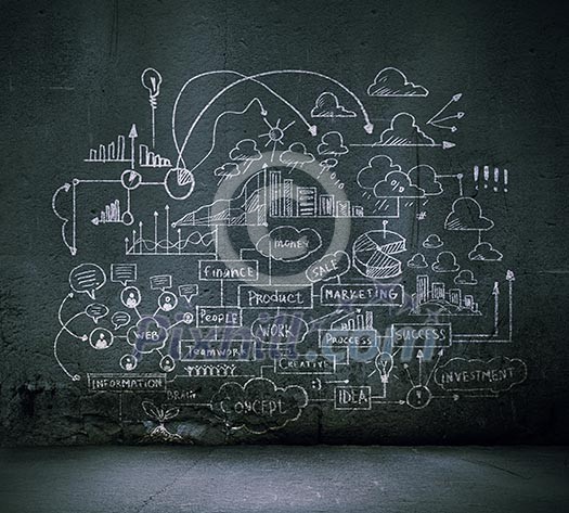 Business sketch ideas against dark wall background Business sketch ideas against dark wall background
