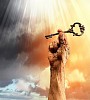 Key in human hand. Struggle and success