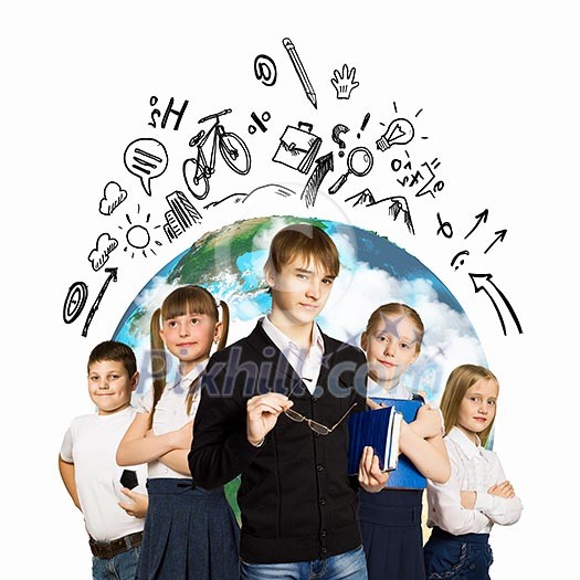 Image of kids of school age. Choosing profession. Elements of this image are furnished by NASA Image of kids of school age. Choosing profession. Elements of this image are furnished by NASA