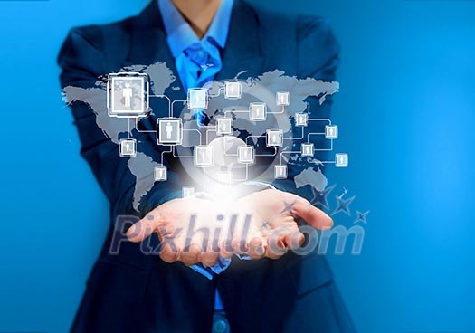 Image of business person holding devices in hands Image of business person holding devices in hands