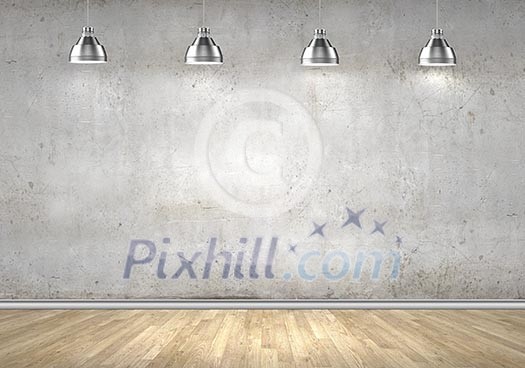 Blank cement wall with place for text illuminated by lamps above Blank cement wall with place for text illuminated by lamps above