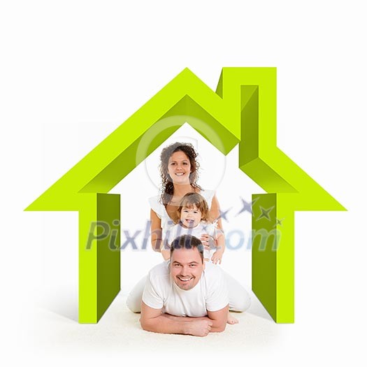 Happy young family in house. Mortgage concept