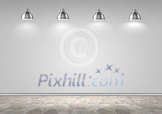 Blank wall with place for text illuminated by lamps above Blank wall with place for text illuminated by lamps above