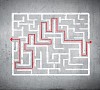 Drawn abstract maze against white background. Finding solution