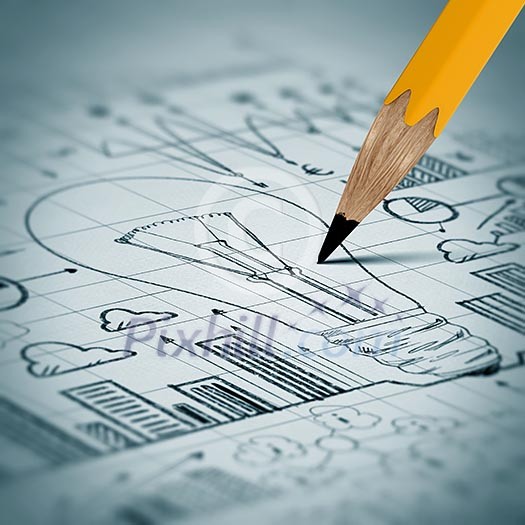 Business project drawn with pencil in close up Business project drawn with pencil in close up