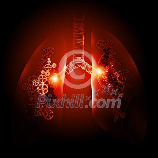 Illustration of human lungs with cog wheel mechanisms Illustration of human lungs with cog wheel mechanisms