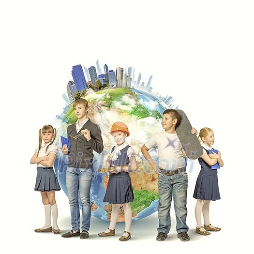 Image of kids of school age. Choosing profession. Elements of this image are furnished by NASA Image of kids of school age. Choosing profession. Elements of this image are furnished by NASA