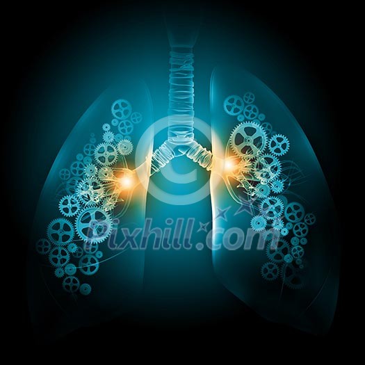 Illustration of human lungs with cog wheel mechanisms Illustration of human lungs with cog wheel mechanisms