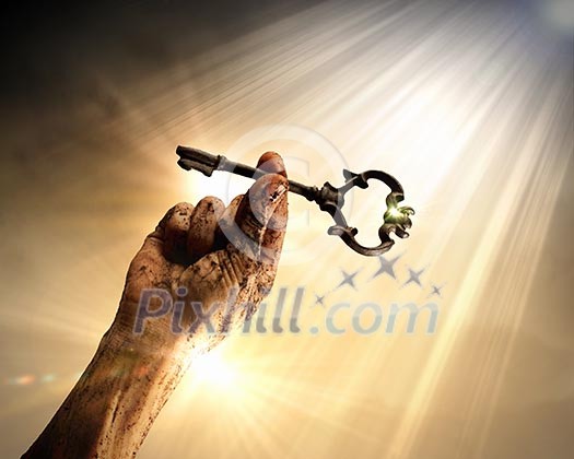 Key in human hand. Struggle and success Key in human hand. Struggle and success