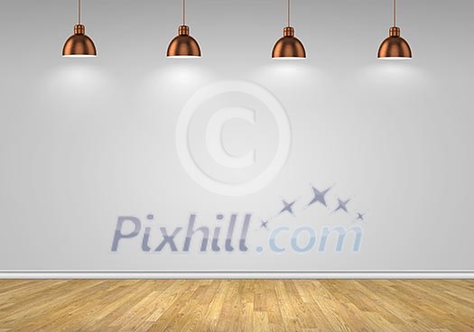 Blank wall with place for text illuminated by lamps above