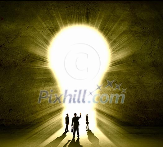 Silhouette of businesspeople against black wall. Idea concept Silhouette of businesspeople against black wall. Idea concept
