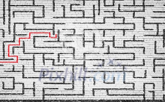 Drawn abstract maze against white background. Finding solution Drawn abstract maze against white background. Finding solution