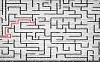 Drawn abstract maze against white background. Finding solution
