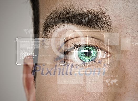 Close up of male eye scanned for recognition Close up of male eye scanned for recognition