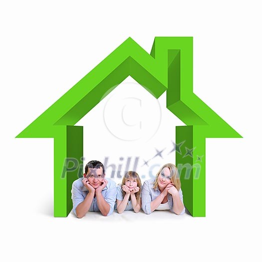 Happy young family in house. Mortgage concept Happy young family in house. Mortgage concept