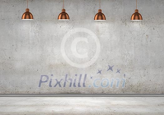 Blank cement wall with place for text illuminated by lamps above Blank cement wall with place for text illuminated by lamps above