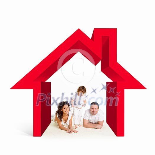 Happy young family in house. Mortgage concept Happy young family in house. Mortgage concept