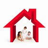 Happy young family in house. Mortgage concept