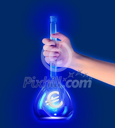 Close up image of human hand holding test tube. Money concept Close up image of human hand holding test tube. Money concept