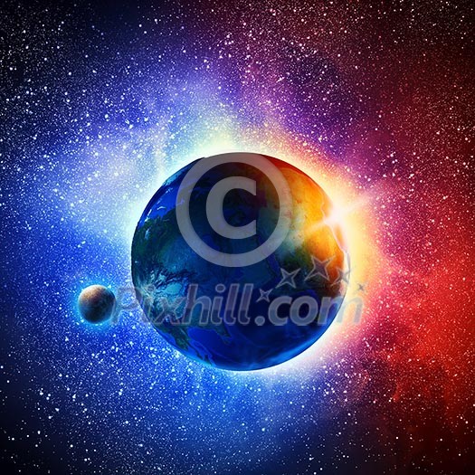 Earth planet in sun rays. Elements of this image are furnished by NASA Earth planet in sun rays. Elements of this image are furnished by NASA