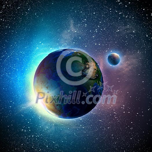 Earth planet in sun rays. Elements of this image are furnished by NASA Earth planet in sun rays. Elements of this image are furnished by NASA