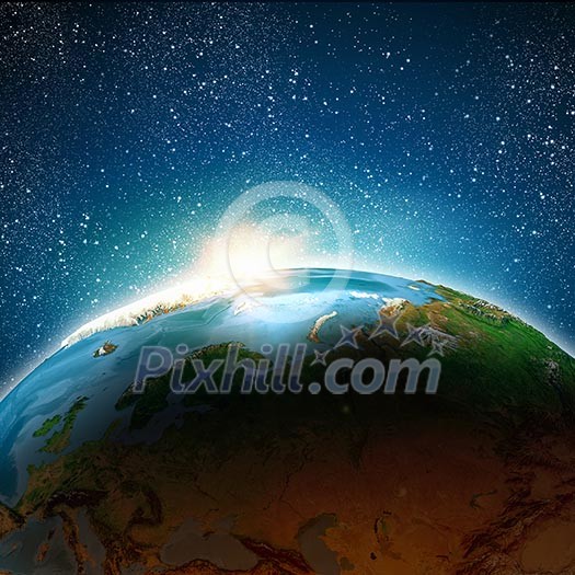 Earth planet in sun rays. Elements of this image are furnished by NASA Earth planet in sun rays. Elements of this image are furnished by NASA