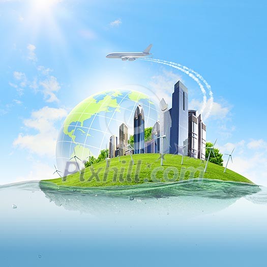Image of earth planet floating in water. Global warming Image of earth planet floating in water. Global warming