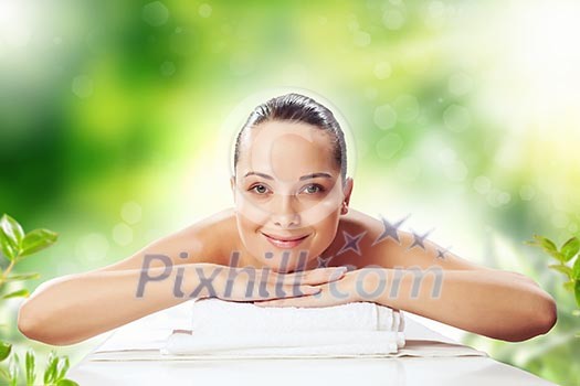 Young pretty woman with clear skin at spa salon getting massage Young pretty woman with clear skin at spa salon getting massage
