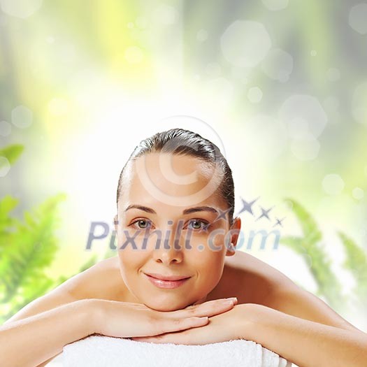Young pretty woman with clear skin at spa salon getting massage Young pretty woman with clear skin at spa salon getting massage