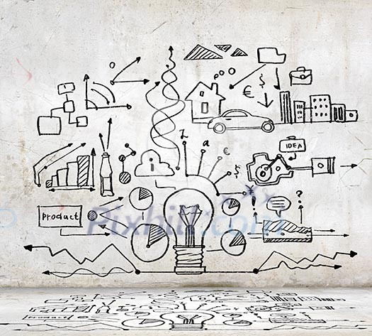 Sketch image with business ideas diagrams and graphs Sketch image with business ideas diagrams and graphs