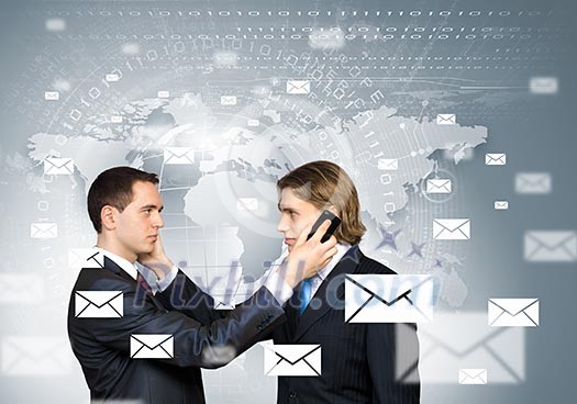 Two businessmen talking on mobile phone. Cooperation concept Two businessmen talking on mobile phone. Cooperation concept
