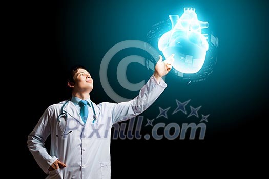 Image of male doctor touching media image Image of male doctor touching media image