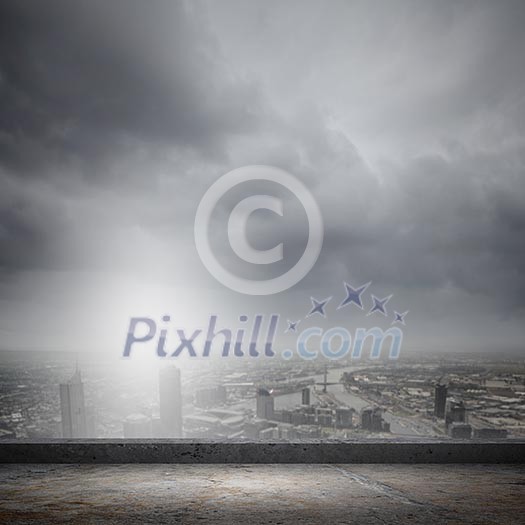 Background image of modern city in mist Background image of modern city in mist