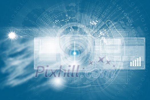 Background media image with icons. Innovations in technologies Background media image with icons. Innovations in technologies