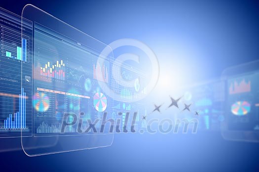 Background image with media screen. Diagrams and graphs Background image with media screen. Diagrams and graphs