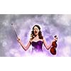 Image of young singing woman holding violin